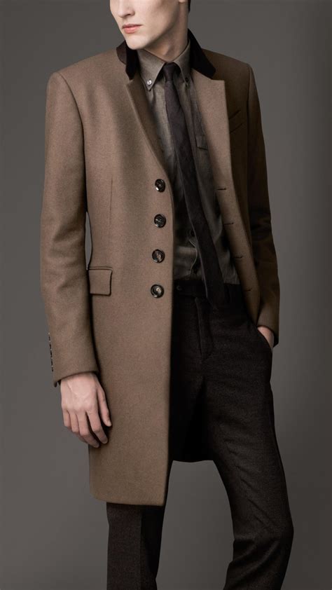 mens burberry wool coat with velvet trim|Burberry winter coat men's.